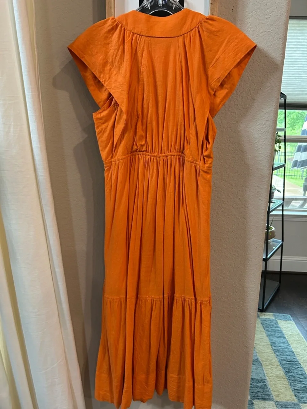 Anthropologie Vibrant Orange Button-petite midi Dress - Picture 3 of 6